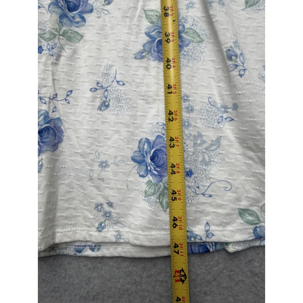 Vintage Aria Petite‎ Nightgown PS White Blue Floral Cotton Lace 90s - Picture 9 of 14